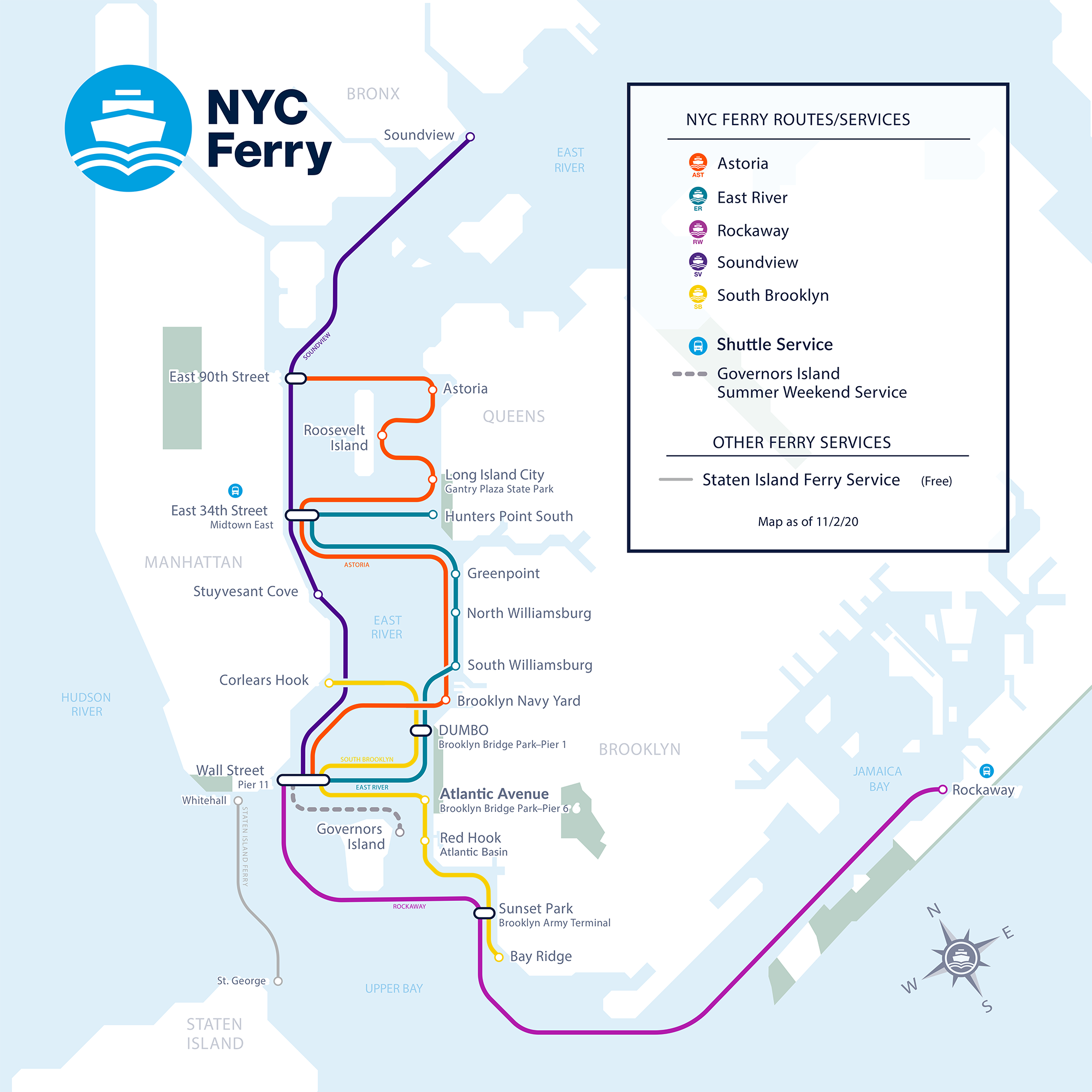 New York Harbor Commuter Ferry Routes Nyc Map New York City Map New ...