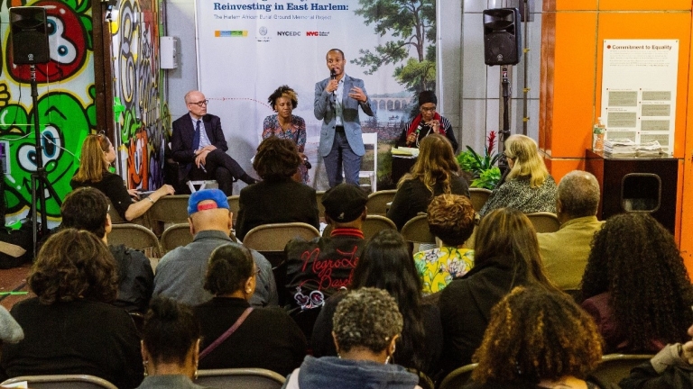 City Officials Celebrate Opening of Harlem African Burial Ground Exhibition opening panel
