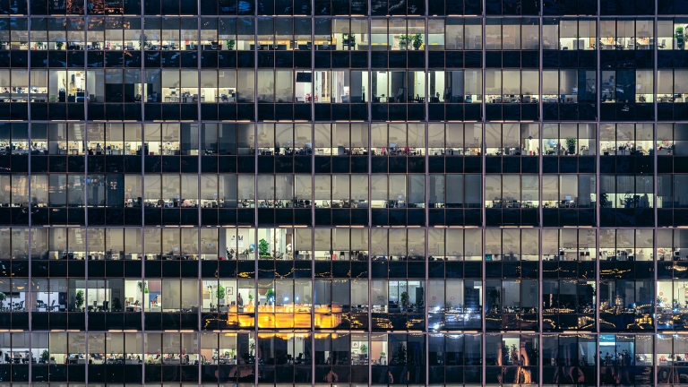Office Building at Night. Photo by Getty Images.