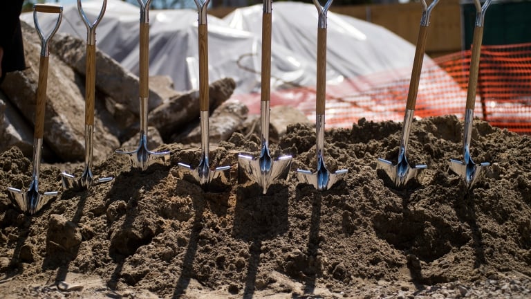 Shovels at construction site. Photo by Ed Reed/Mayoral Office of Photography. Shovels at construction site. Photo by Ed Reed/Mayoral Office of Photography.