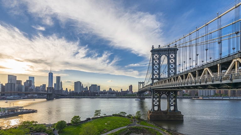 Manhattan Bridge and the New York City at Dawn