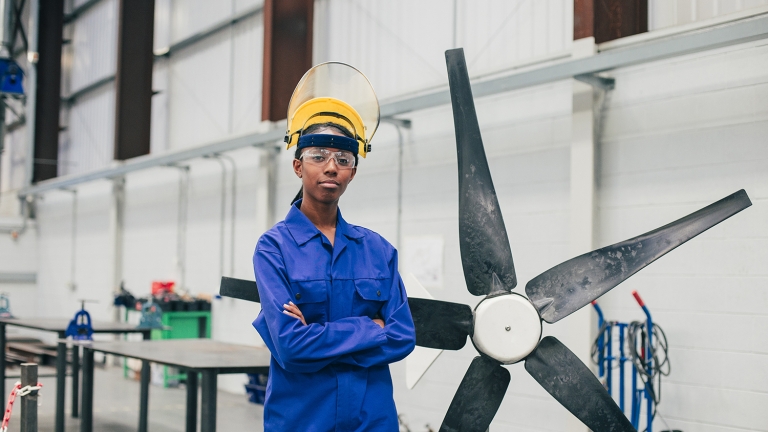 Young person in an engineering workshop