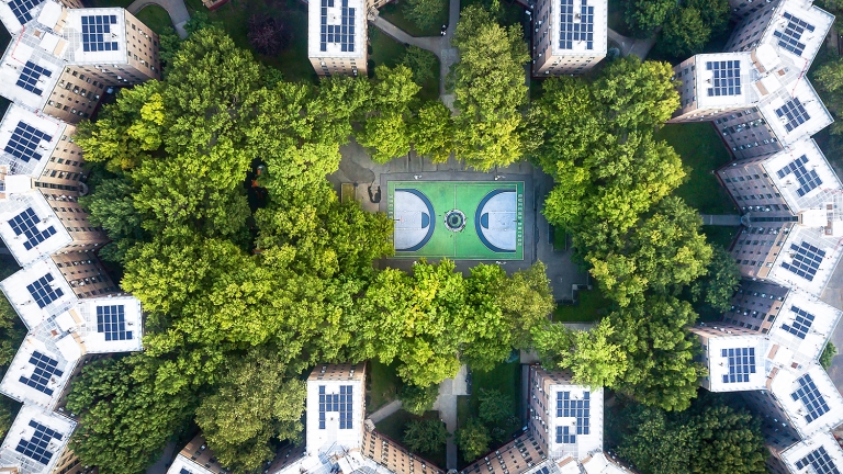 Queens bridge Houses basketball court from the sky. Queens bridge Houses basketball court from the sky.
