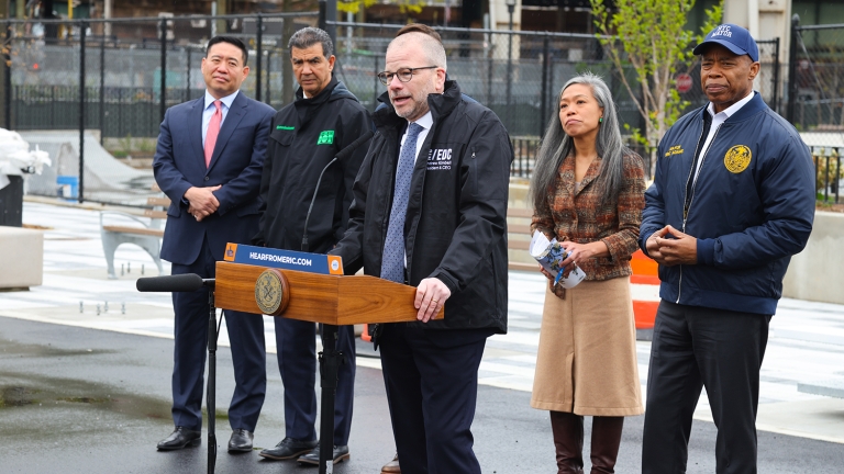 NYCEDC President &amp; CEO Andrew Kimball speaking at the Broadway Junction event