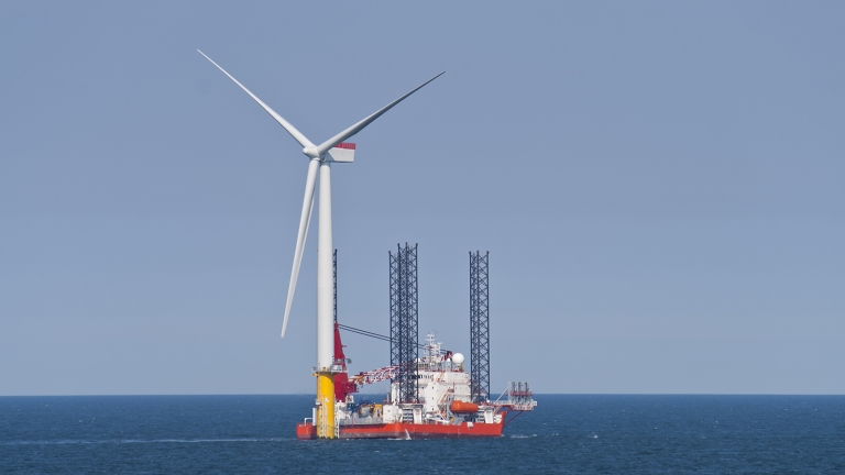 Wind turbine under construction