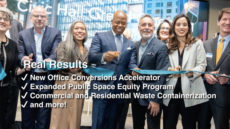 NYCEDC President &amp; CEO Andrew Kimball, Deputy Mayor Maria Torres-Springer, NYC Mayor Eric Adams and others at the Civic Hall ribbon cutting ceremony.