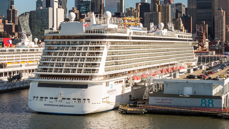 Aerial of Cruise at Manhattan Cruise Terminal