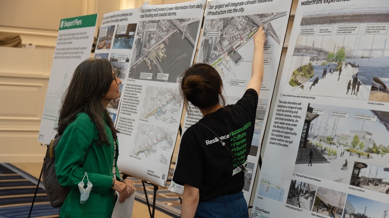 People discussing the FiDi Seaport Climate Resilience plan at a public workshop. People discussing the FiDi Seaport Climate Resilience plan at a public workshop.