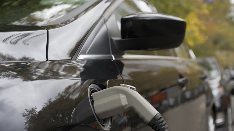 An electric car charging.