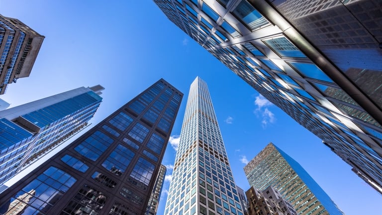This view from West 57th Street in Midtown Manhattan looks up at the tall buildings along the street. Some of the buildings seen here are 425 Park Avenue, 450 Park Avenue, 460 Park Avenue and 432 Park Avenue. This view from West 57th Street in Midtown Manhattan looks up at the tall buildings along the street. Some of the buildings seen here are 425 Park Avenue, 450 Park Avenue, 460 Park Avenue and 432 Park Avenue.