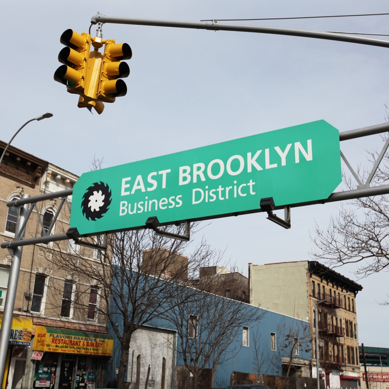 East Brooklyn Business District Sign. Photo by NYCEDC.