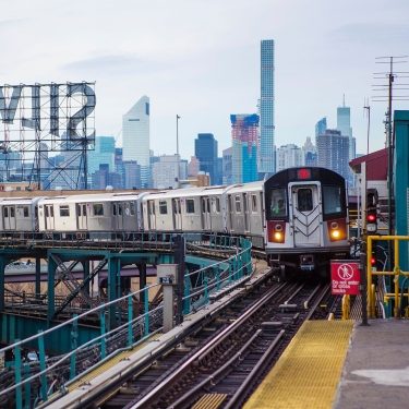7 Train pulling into Queensboro Plaza. Photo by Tagger Yancey/NYC and Company.
