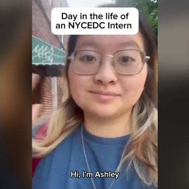 Screenshot of LinkedIn video about NYCEDC&#039;s Government and Community Relations intern, Ashley, describing her typical workday.