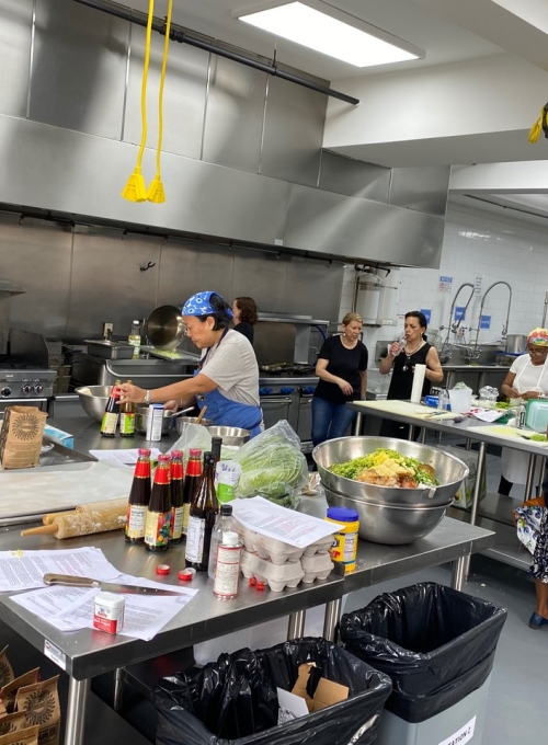 People working in e.terra Kitchen, a commercial production space