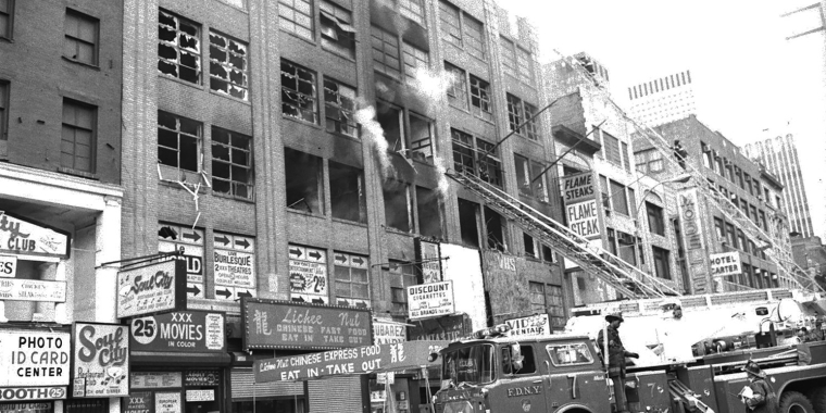 42nd Street, circa 1985. The FDNY was a regular presence on the block in the 80s. Credit: FDNY