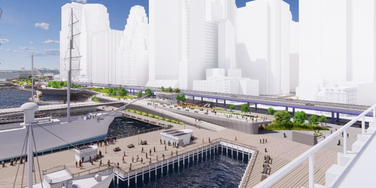 Rendering of the flood resiliency waterfront design