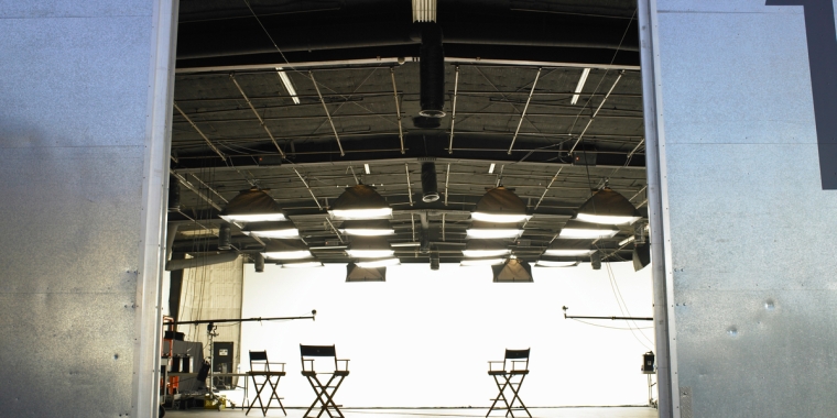 Lighting equipment and folding chairs in film studio