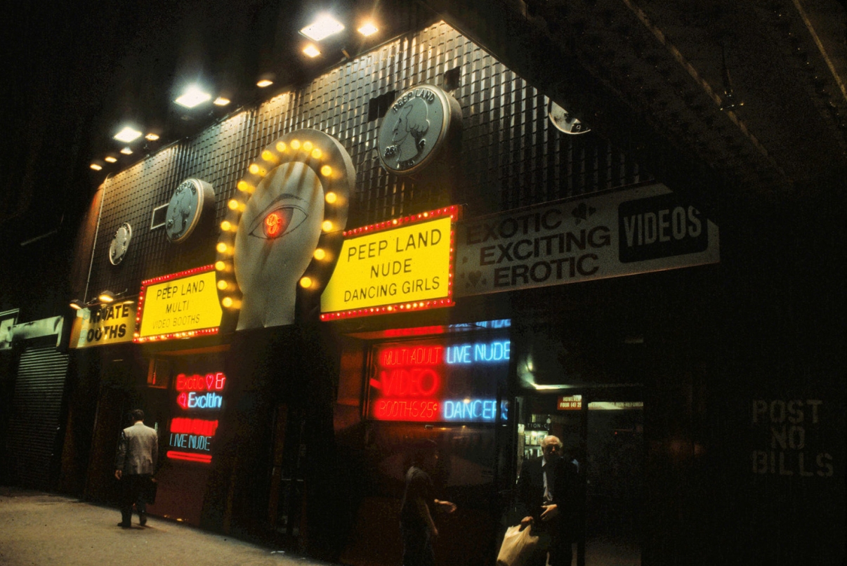 An adult entertainment establishment circa 1992. Over time, 42nd Street became synonymous with the sex industry. Credit: Peter Aaron/Otto for Robert A.M. Stern Architects