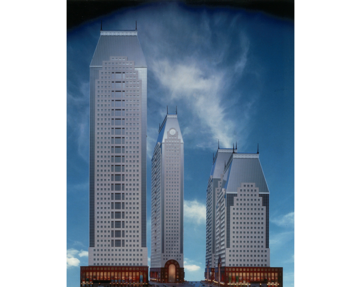 Park Tower Realty continued to evolve the designs of the office towers to better conform to the signage and lighting guidelines. Ultimately, as the office market bottomed out, the plans for the four towers were not pursued. Credit: Park Tower Realty and Thorney Lieberman Park Tower Realty continued to evolve the designs of the office towers to better conform to the signage and lighting guidelines. Ultimately, as the office market bottomed out, the plans for the four towers were not pursued. Credit: Park Tower Realty and Thorney Lieberman