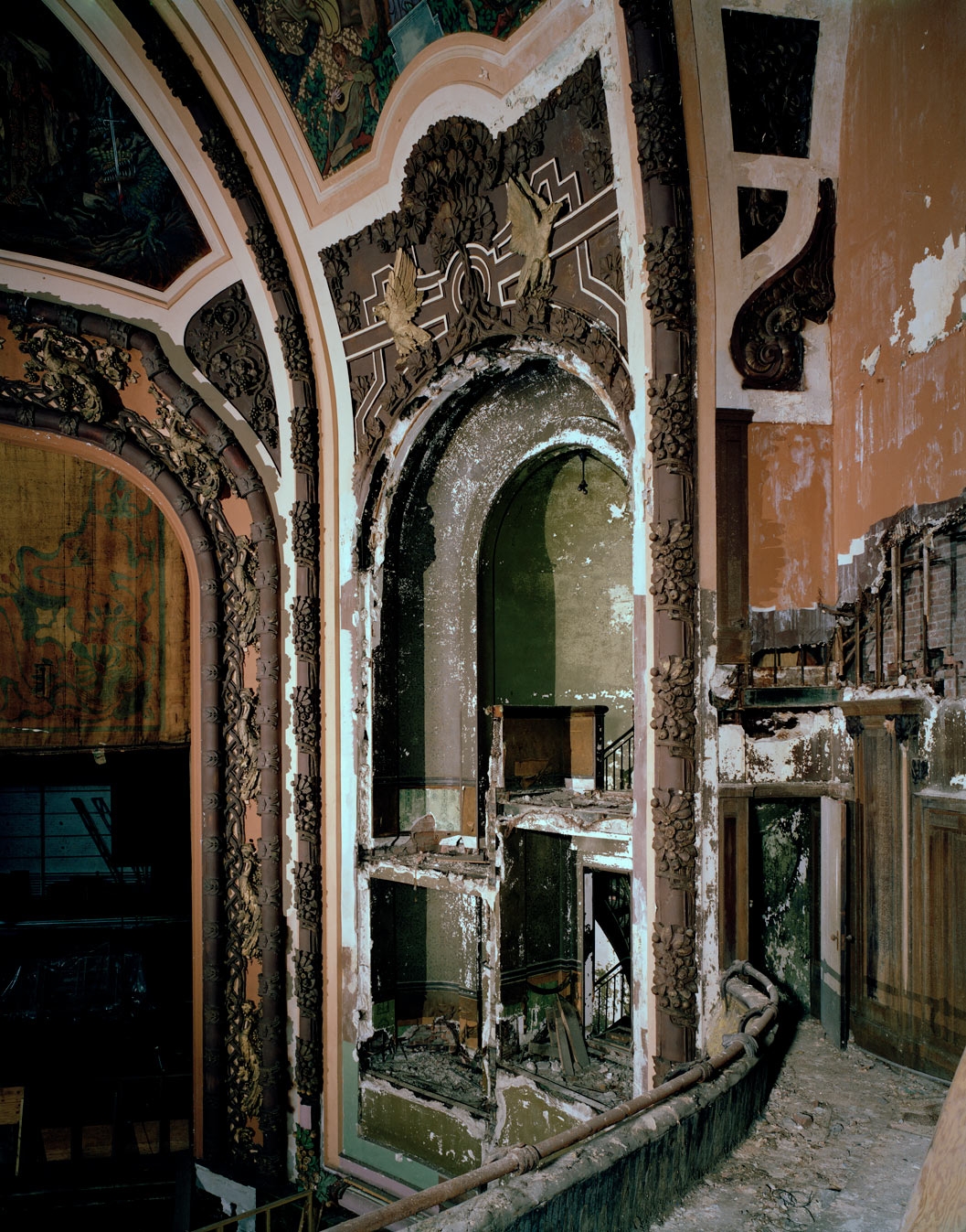 Interior of the New Amsterdam Theatre, before renovations began. The theater was in the worst shape of all the renovated theaters. Image: Whitney Cox.