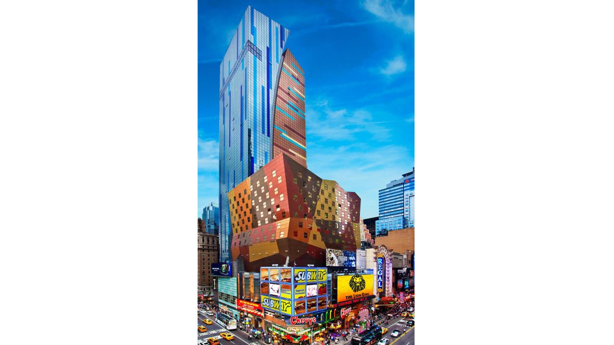 The Westin New York at Times Square, designed by the firm Arquitectonica. The hotel anchors the 42nd Street Development project on 8th Avenue between 42nd and 43rd Streets. Credit: The Westin New York at Times Square The Westin New York at Times Square, designed by the firm Arquitectonica. The hotel anchors the 42nd Street Development project on 8th Avenue between 42nd and 43rd Streets. Credit: The Westin New York at Times Square