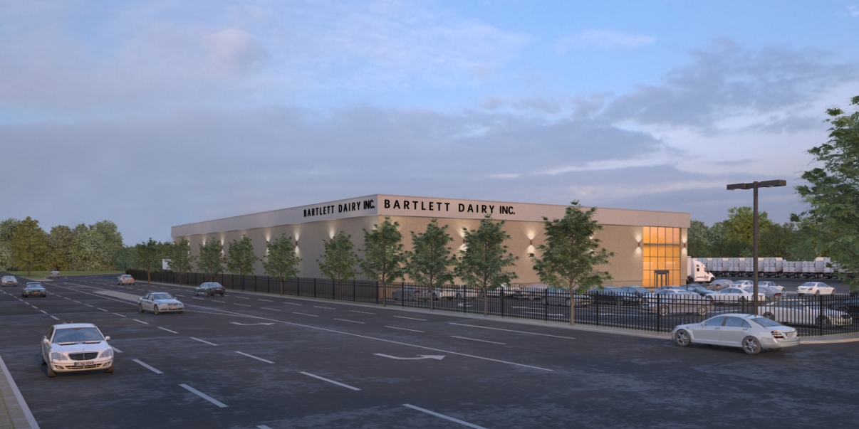 Rendering of new headquarters and distribution center for Bartlett Dairy, Incorporated