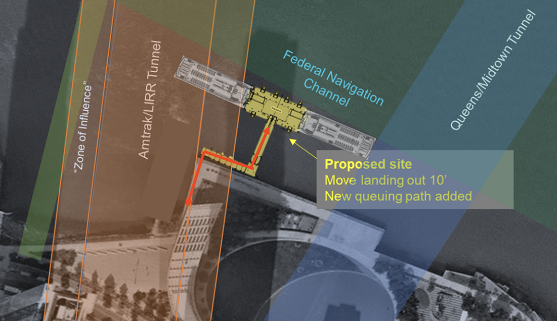 Map of proposed alternate landing for Hunter&#039;s Point South Ferry.